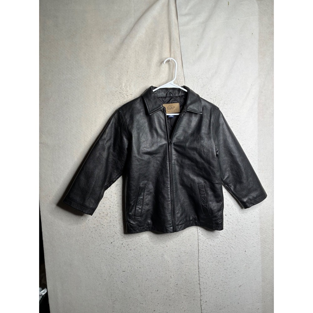 Gap Mens Black Fine Leather Zip Front Quilted Lined Jacket RN 54023 Size M